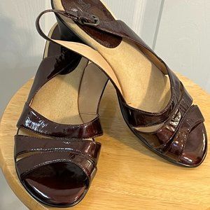 Dark brown patent leather heels